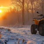 Štvorkolka na farme v zime pri práci v snehu a náročnom teréne